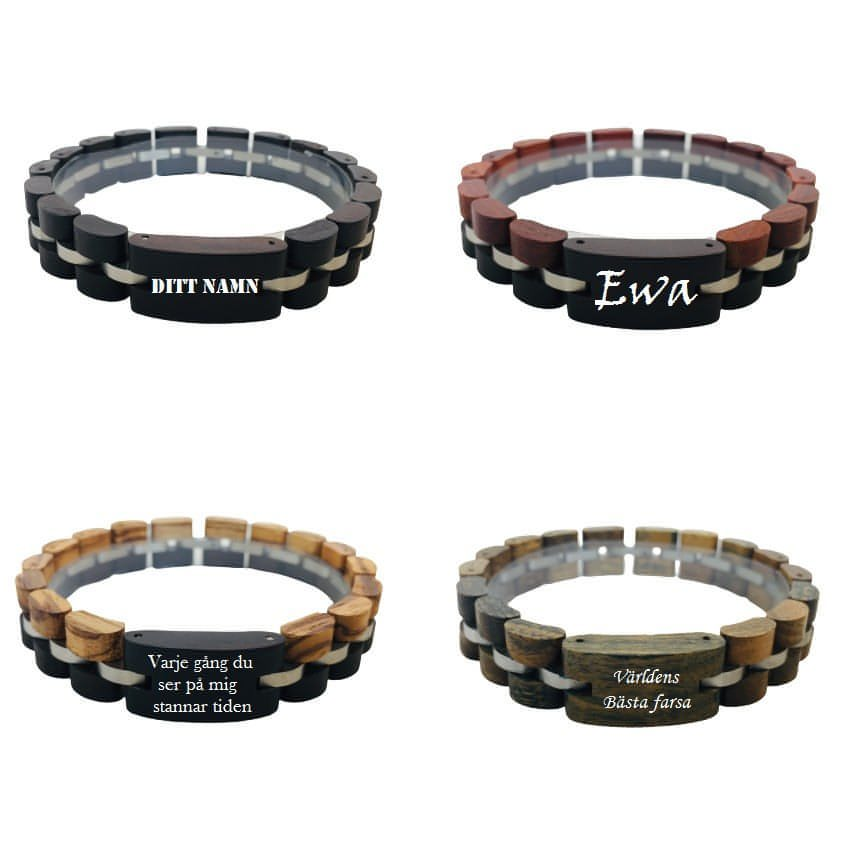 Armband som du kan få graverat från donum.earth. Välj bland fyra olika modeller. Perfekt bröllopspresent eller present till ert träbröllop, alla hjärtans dag, till din pokvän, flickvän, till födelsedagen, mors dag, fars dag eller kanske en julklapp