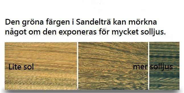 Den gröna färgen i Sandelträ kan mörkna något vid exponering av solljus. Donum.earth
