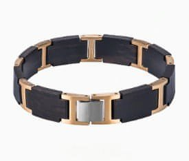 Ett unikt, ekologiskt, handgjort armband av naturmaterial och rostrfitt stål. Fyra varianter att välja på. Här i svart Ebonyträ och guldfärgade länkar
