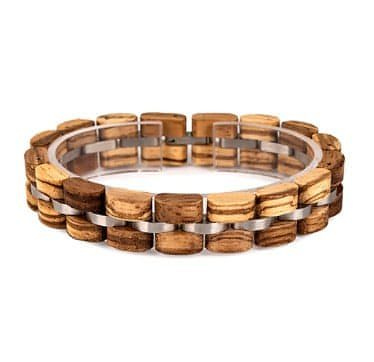 Ett unikt, ekologiskt, handgjort armband av naturmaterial. Rostrfitt stål och Zebraträ.