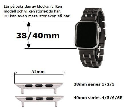 Applewatch band i den oslagbara mixen av svart Ebonyträ och rostfritt stål. Här i modell 38/40 mm