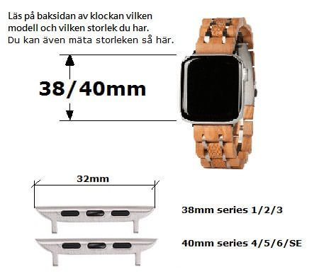 Applewatch band i en härlig mix av Zebraträ och rostfritt stål. Här i modell 38/40 mm