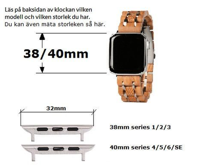 Applewatch band i en härlig mix av Zebraträ och rostfritt stål. Här i modell 38/40 mm