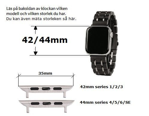 Applewatch band i den oslagbara mixen av svart Ebonyträ och rostfritt stål. Här i modell 42 /44 mm