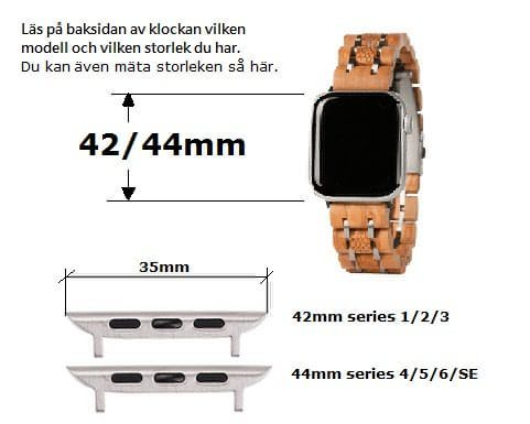 Applewatch band i en härlig mix av Zebraträ och rostfritt stål. Här i modell 42/44 mm. Passar till series 1/2/3/4/5/6/SE